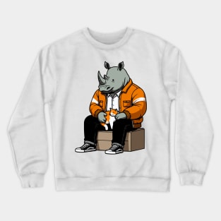 rhino petting cat Crewneck Sweatshirt